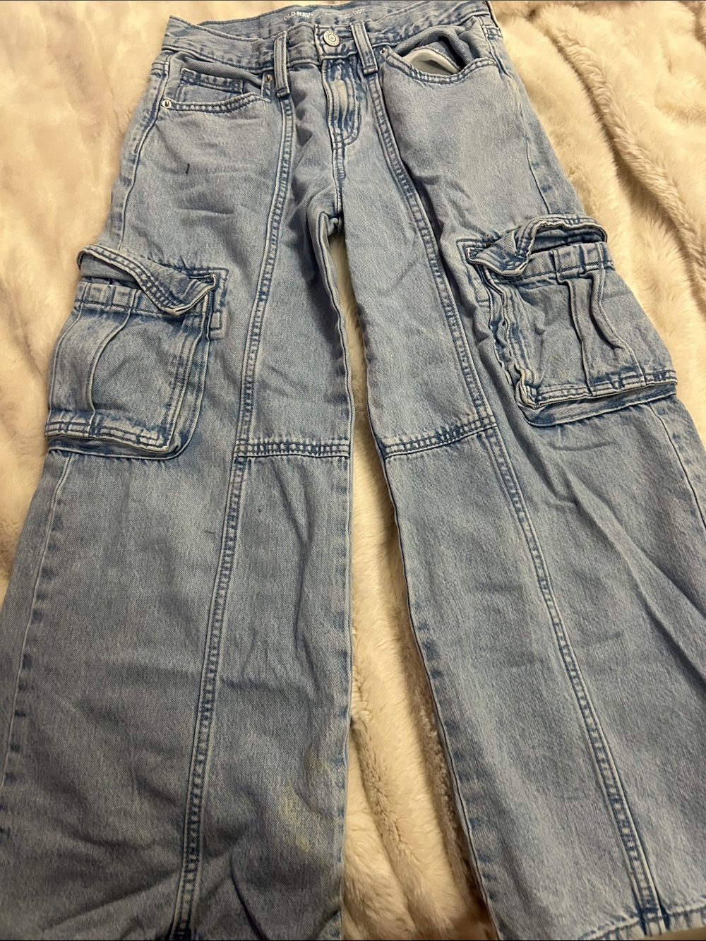 Light Blue Wide-Leg Cargo Jeans for Women